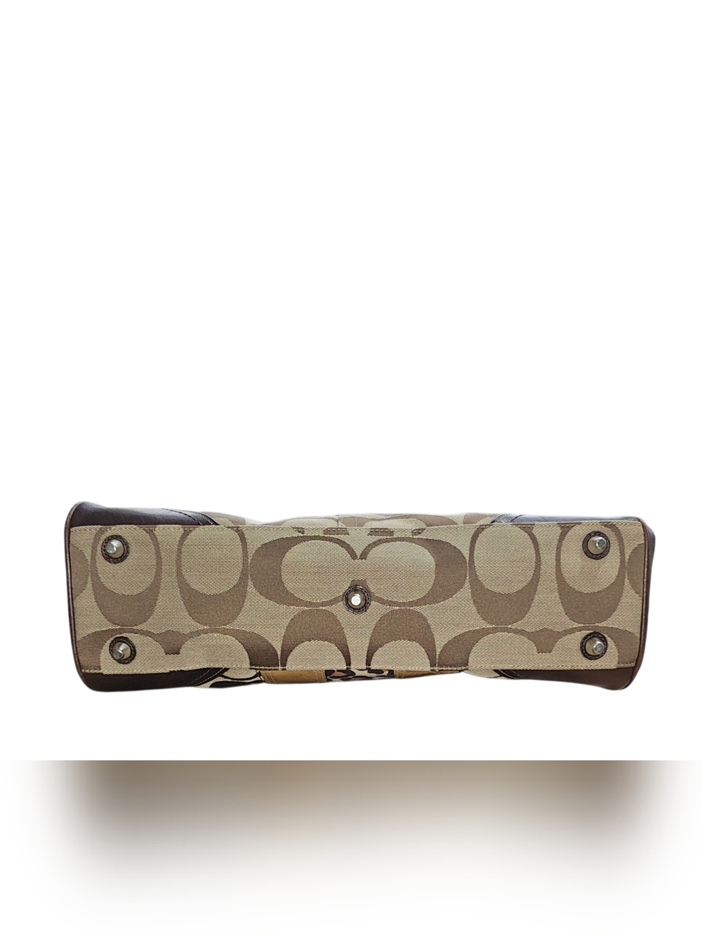 Coach Hamptons Signature Stripe Leopard Satchel | Brown Canvas Leather Horsebit - Picture 7 of 10